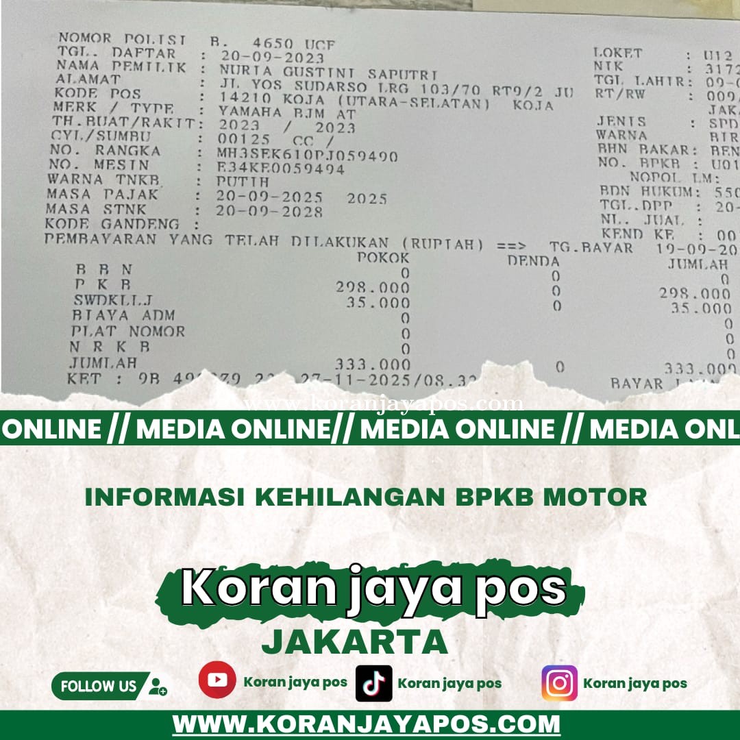 INFORMASI KEHILANGAN BPKB MOTOR